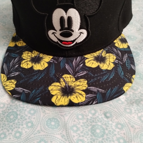 Disney Mickey Mouse black yellow tropical flower baseball hat cap - Picture 5 of 9
